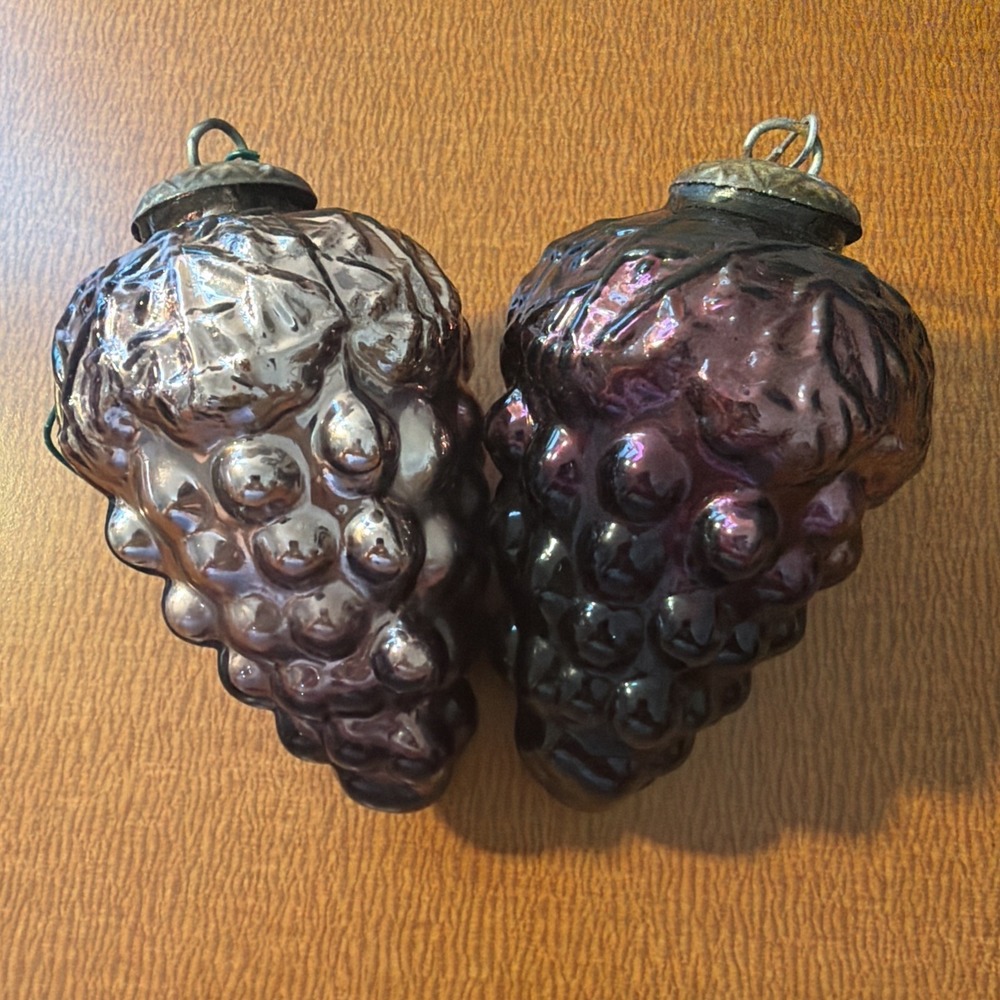 VTG Kugel Midwest Grape Cluster Purple Christmas Ornament Silver Glass Set Of 2